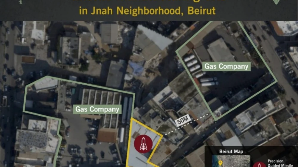 A photograph illustrating the proximity of a Hezbollah facility to natural-gas plants. Credit: IDF Spokesperson’s Unit.
