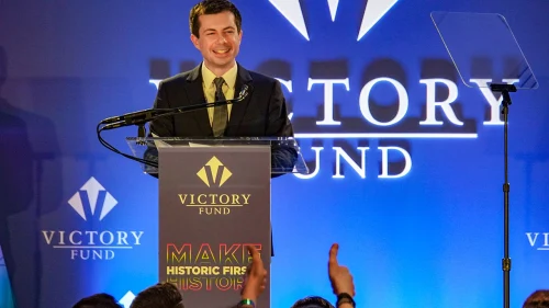 Mayor Pete Buttigieg addresses a Victory Fund National Champagne Brunch, Washington, DC, on April 7, 2019. Photo by Ted Eytan/Wikimedia Commons. Creative Commons License.