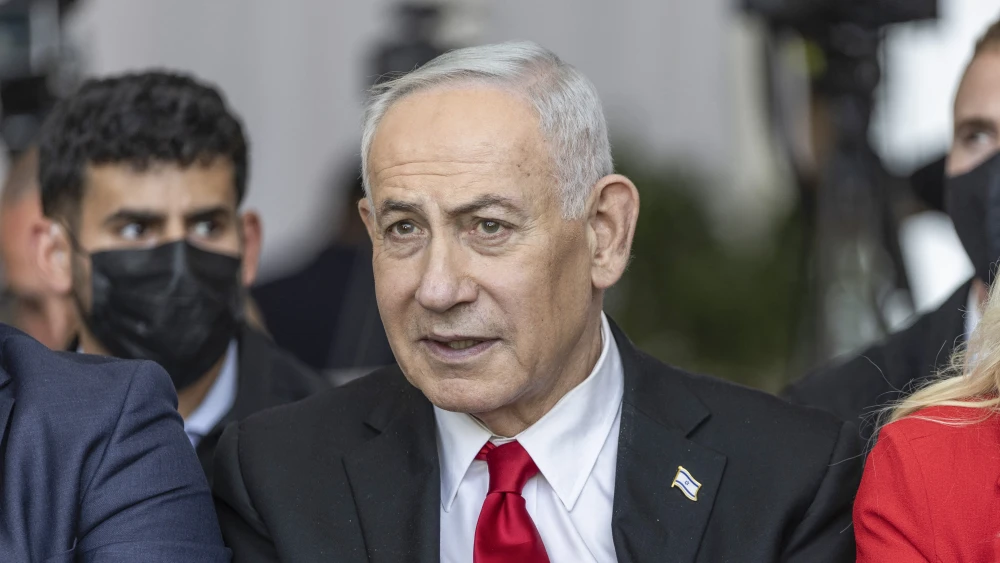 Israeli Prime Minister Benjamin Netanyahu attends a cornerstone-laying ceremony for the Atarot Heritage Center at the former Atarot Airport in northern Jerusalem, near the security barrier with Ramallah, on July 5, 2026. Photo by Ilia Yefimovich/AFP via Getty Images.