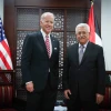 Then-U.S. Vice President Joe Biden with Palestinian Authority leader Mahmoud Abbas in Ramallah, March 9, 2016. Credit: Flash90.