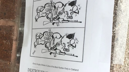 One of the anti-Semitic posters found outside the Granoff Family Hillel Center at Tufts University on Feb. 12, 2019. Courtesy: Naftali Brawer.