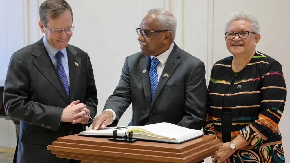 President Isaac Herzog receiving the first-ever residential Ambassador of Fiji to Israel Jesoni Vitusagavulu, Feb. 3, 2026. Credit: Maayan Toaf/GPO.