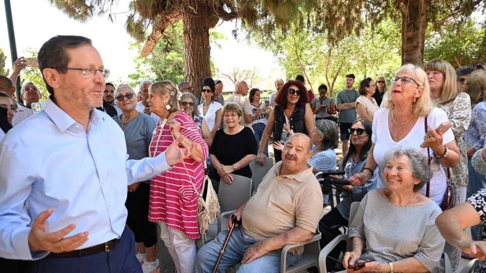 Israeli President Isaac Herzog visited residents of Metula in northern Israel on June 23, 2026. Credit: Haim Tzah/GPO.