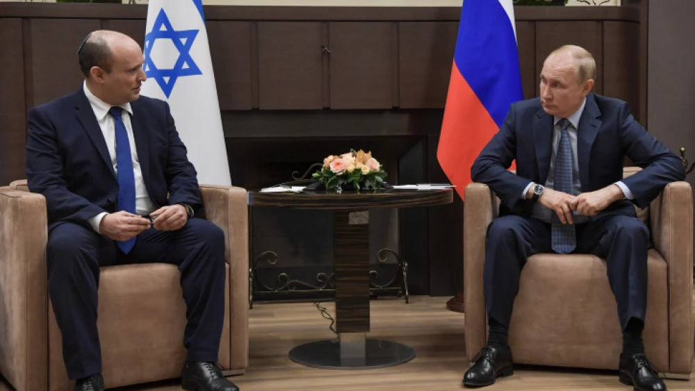 Then-Israeli Prime Minister Naftali Bennett meets with Russian President Vladimir Putin in Moscow on Oct. 22, 2021. Photo by Kobi Gideon/GPO.