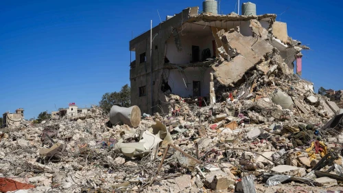 Destroyed buildings in Ayta ash Shab, southern Lebanon, during Israeli military operations on Oct. 21, 2024. Credit: Ayal Margolin/Flash90.