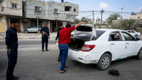 Hamas members staff a checkpoint in Rafah in the southern Gaza Strip on Aug. 28, 2019. Photo by Abed Rahim Khatib/Flash90.