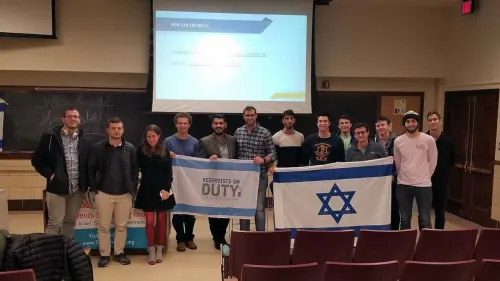 Members of the group Reservists on Duty at the University of Illinois at Urbana-Champaign, where they spoke to students about life in Israel. Credit: Courtesy.