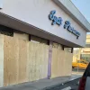 The boarded-up exterior of Syd's Pharmacy in Los Angeles, vandalized on May 30, 2020, during nationwide protests that followed in the wake of the death of African-American George Floyd in police custody in Minneapolis on May 25. Credit: Courtesy.