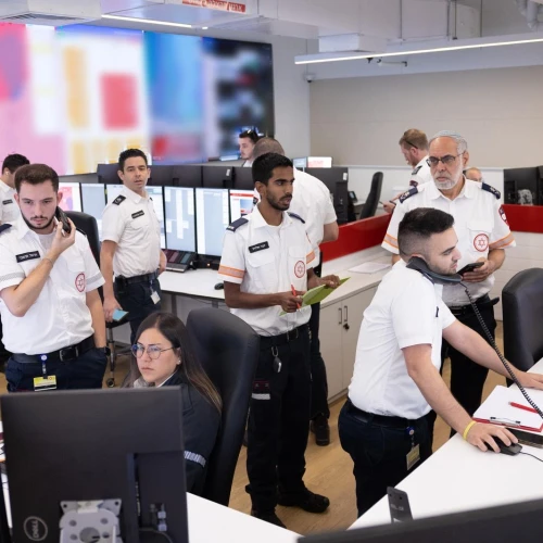 The dispatch room at the Magen David Adom national operations center in Ramla fields both routine emergency and reports of injuries from Iranian missile attacks, March 18, 2026. Credit: MDA.