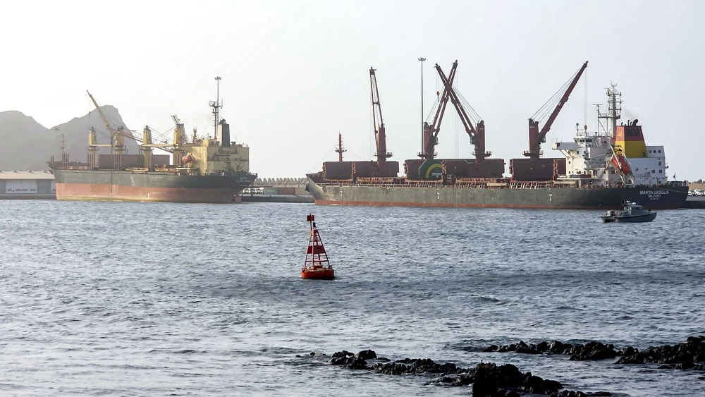 The Marshall Islands-flagged bulk carrier vessel Manta Ursula is pictured moored in Muscat on July 25, 2026. Photo by AFP via Getty Images.