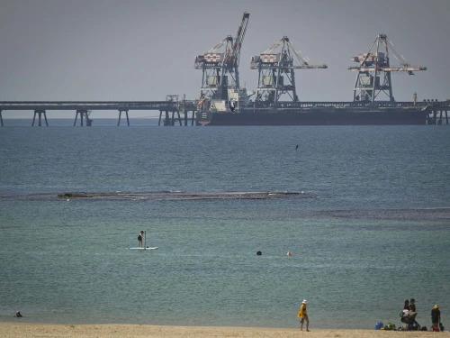 Israelis enjoy a sunny day at the beach north of the Hadera powerplant, near Kibbutz Sdot Yam, Sept. 12, 2024. Photo by Michael Giladi/Flash90.