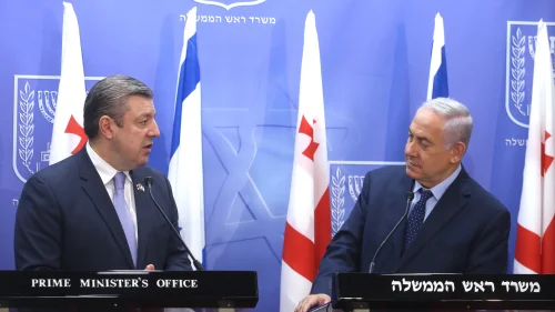 Israeli Prime Minister Benjamin Netanyahu holds a joint press conference with Georgian Prime Minister Giorgi Kvirikashvili in Jerusalem, on July 24, 2017. Photo by Marc Israel Sellem.