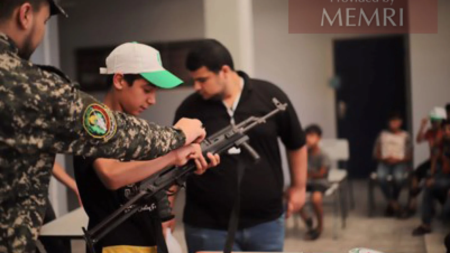 Palestinian children learn ow to handle rifles at youth summer camps, where they direct violence at Israel, July 25-28, 2022. Source: Facebook.com/gheras.alqud via MEMRI.
