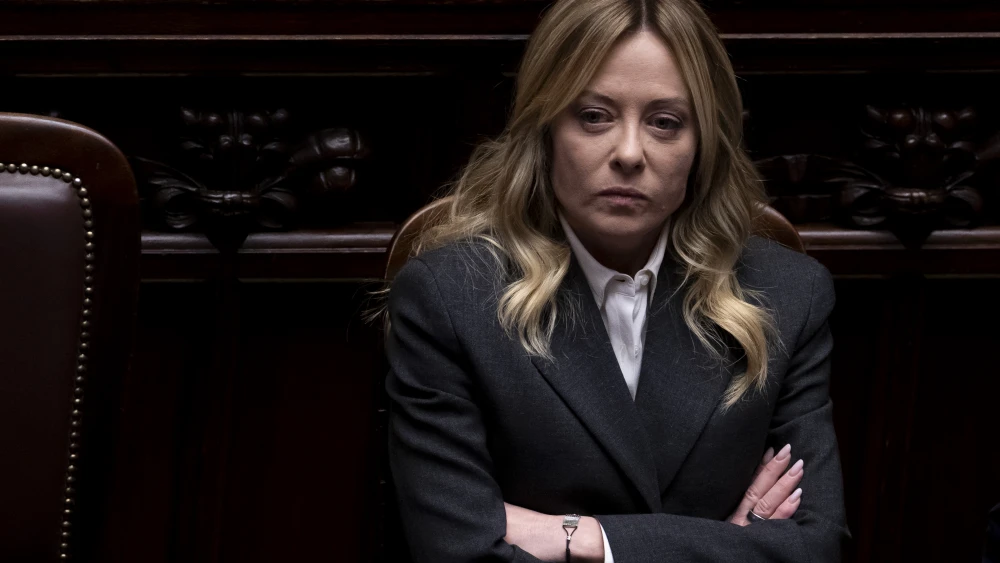 Italian Prime Minister Giorgia Meloni addresses the lower house of the Italian Parliament in Rome, Italy, April 9, 2026. Photo by Antonio Masiello/Getty Images.