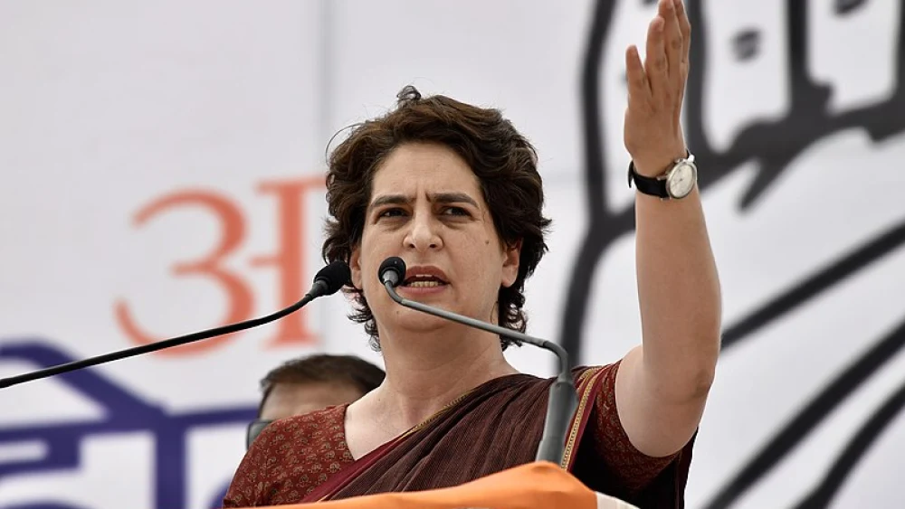 Indian politician Priyanka Gandhi Vadra speaks at Mandi Samiti Ground in Uttar Pradesh, India, on April 15, 2019. Credit: Indian National Congress.
