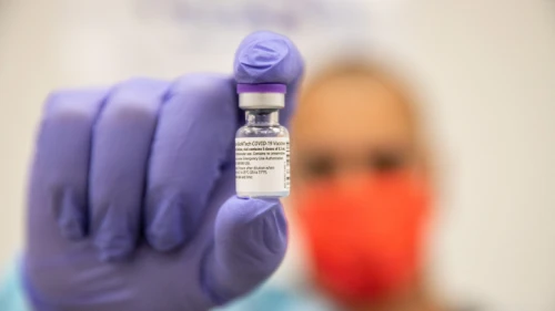 A vial containing Pfizer’s BioNTech COVID-19 vaccine at a vaccination center in Modi’in on Jan. 12, 2021. Photo by Yossi Aloni/Flash90.