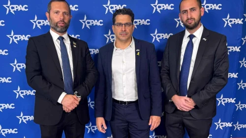 Israel Ganz, Diaspora Affairs Minister Amichai Chikli, Yesha Council CEO Omer Rahamim. Credit: Courtesy