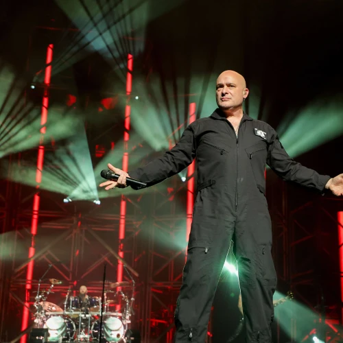 Singer David Draiman of Disturbed performs at the MGM Grand Garden Arena in Las Vegas on May 17, 2025. Photo by Ethan Miller/Getty Images.