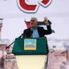 Yahya Sinwar, Hamas's Gaza strongman, speaks at a rally, April 14, 2023. Photo by Majdi Fathi/TPS.