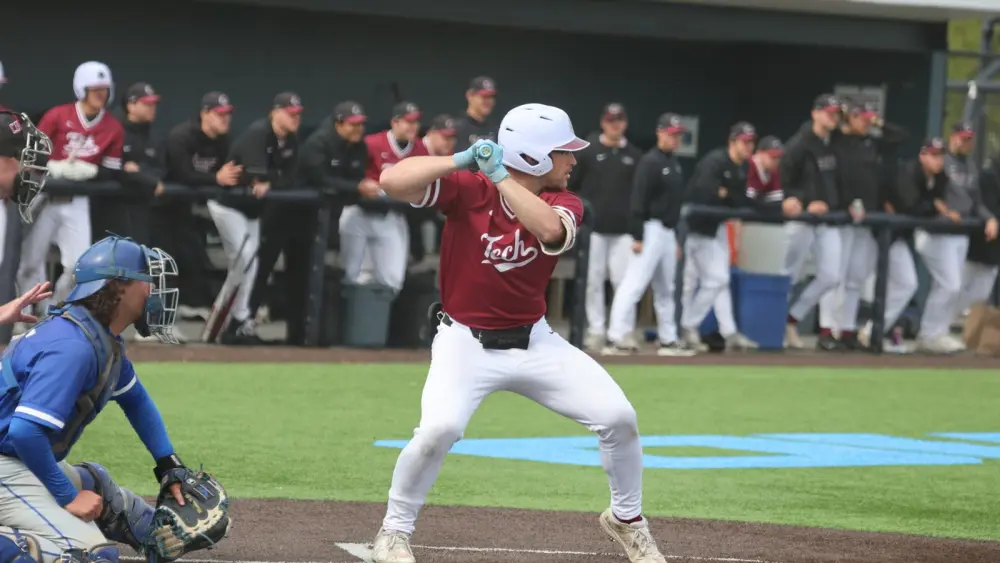 Zev Moore at the plate for the Massachusetts Institute of Technology. Credit: Courtesy of Richard Lin.