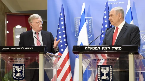 U.S. National Security Advisor John Bolton holds a joint press conference with Israeli Prime Minister Binyamin Netanyahu at the Prime Minister’s office in Jerusalem, June 23, 2019. Credit: Matty Stern/U.S. Embassy Jerusalem.