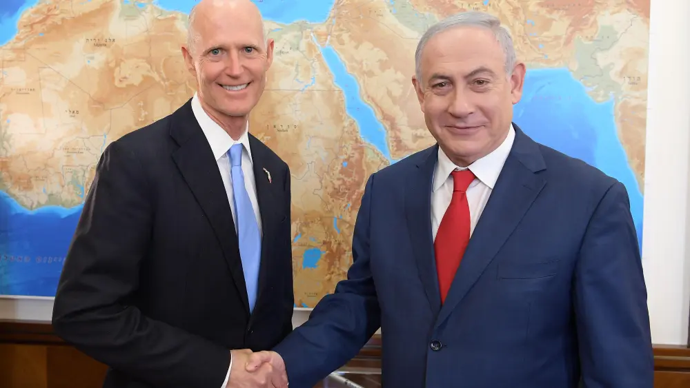 Prime Minsiter Benjamin Netanyahu meets with Governor of Florida, Rick Scott at the Prime Minister's office on May 14, 2018. Photo by Amos Ben Gershom/GPO