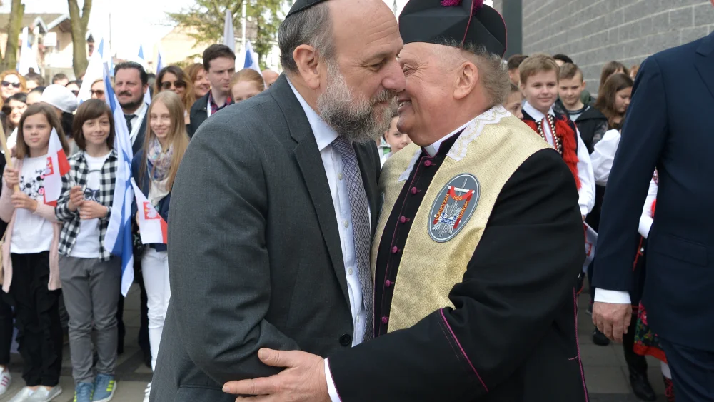 Chief Rabbi of Poland Michael Schudrich (left) seen during a “March of the Living” event ahead of Israel 70th independence day in the city of Plonsk, Poland, on April 15, 2018. Photo by Yossi Zeliger.