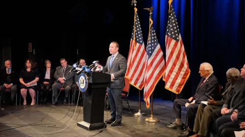 U.S. Rep. Josh Gottheimer (D-N.J.). speaks at an event addressing anti-Semitism on Jan. 7, 2020. Source: Rep. Josh Gottheimer via Twitter.