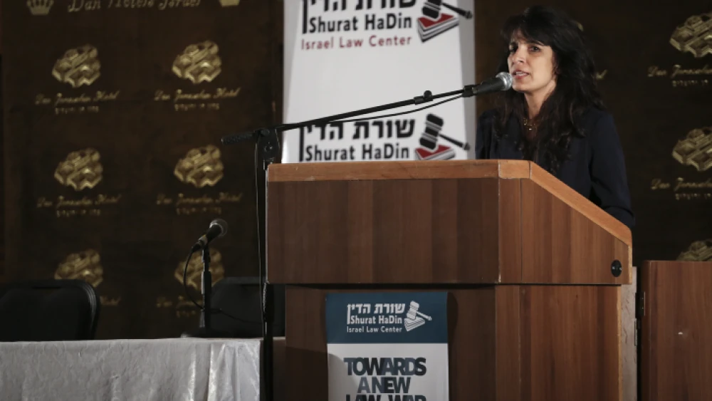 Nitsana Darshan-Leitner, president of Shurat HaDin, Israel Law Center, speaks during the conference "Towards a New Law of War" at the Dan Hotel Jerusalem on May 5, 2015. Photo by Hadas Parush/Flash90.