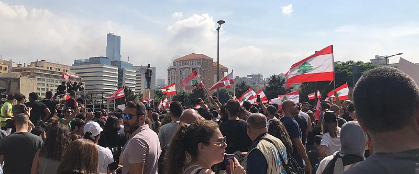 Lebanese protesters in Beirut on Oct. 18, 2019. Credit: Shahen Books via Wikimedia Commons.