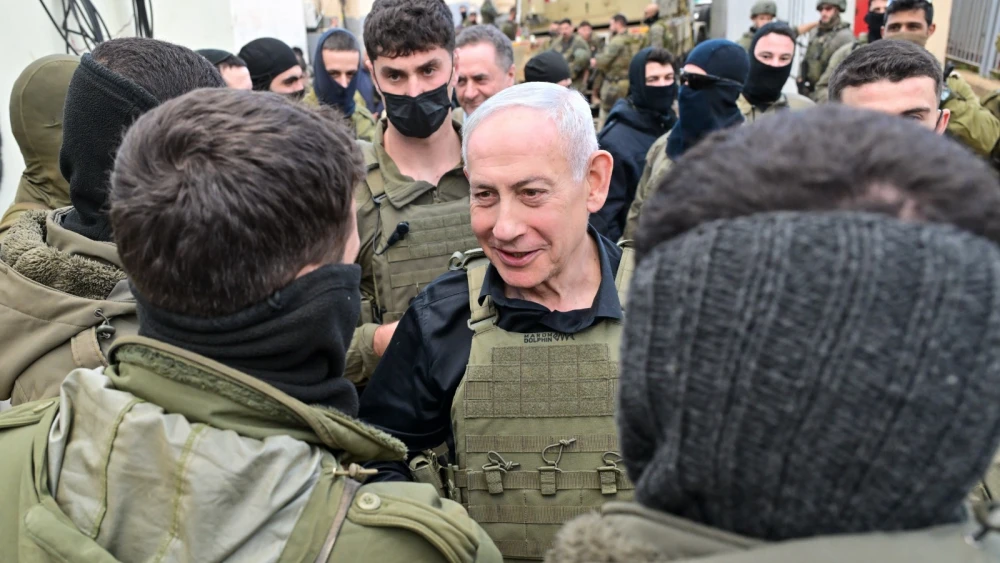 Israeli Prime Minister Benjamin Netanyahu during a visit to the Israel Defense Forces-controlled security zone in Southern Lebanon, April 12, 2026. Photo by Kobi Gideon/GPO.