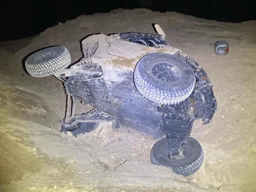The vehicle used by a weapons and drug-smuggling cell is seen after Israeli forces intercepted the suspects near the Egypt-Israel border in southern Israel, Dec. 8, 2025. Credit: IDF.