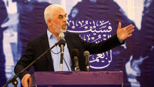 Hamas leader in Gaza Yahya Sinwar addresses members of the the Ezzedine al-Qassam Brigades in Gaza City, April 30, 2022. Photo by Attia Muhammed/Flash90.