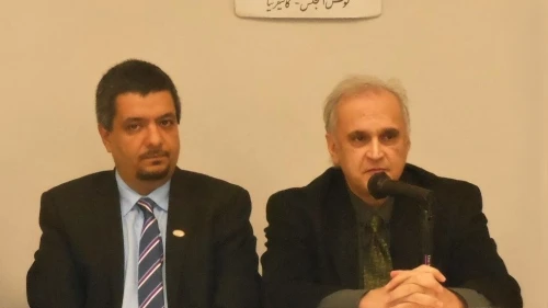 Roozbeh Farahanipour, a former student activist, leader in the movement for an Iranian cultural renaissance and chairman of the Marz-e Por Gohar (“Glorious Frontiers”) resistance movement, (left) with Iranian activist Frank (Faryar) Nikbakht. Credit: Courtesy.