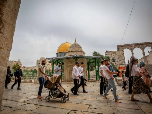 Israeli security personnel stand guard while Jews visit the Temple Mount in Jerusalem, June 8, 2023. Photo by Jamal Awad/Flash90.