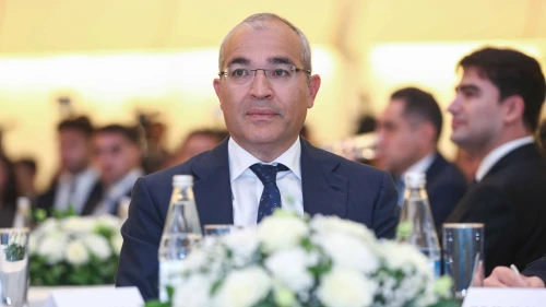 Mikayil Jabbarov, minister of economy of the Republic of Azerbaijan, at Baku Climate Action Week in the Heydar Aliyev Center, on Sept. 30, 2024. Photo by Aziz Karimov/Getty Images.
