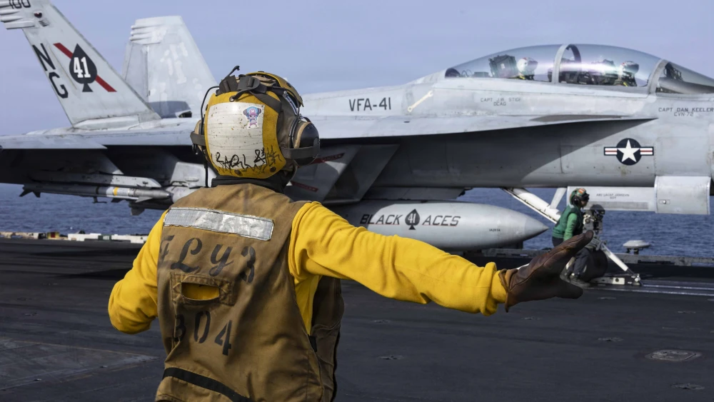 An F/A-18F Super Hornet, attached to Strike Fighter Squadron (VFA) 41, prepares to launch from the flight deck of Nimitz-class aircraft carrier USS Abraham Lincoln (CVN 72), June 25, 2026. Abraham Lincoln is deployed to the U.S. 5th Fleet area of operations to support maritime security and stability in the Middle East. Credit: U.S. Navy.
