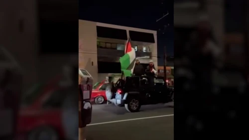 Pro-Palestinians confront Jewish patrons at a restaurant in Los Angeles as the conflict between Israel and Hamas in Gaza rages on, May 2021. Source: Screenshot.