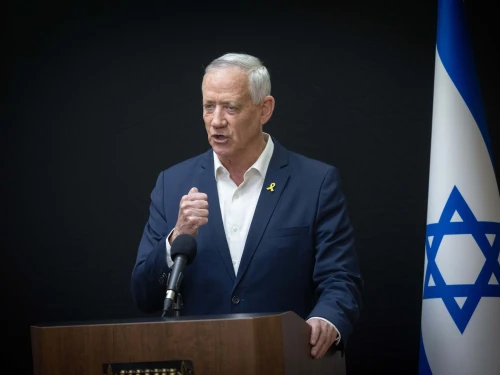 Then-Minister-without-Portfolio Benny Gantz holds a press conference at the Knesset in Jerusalem, April 3, 2024. Photo by Chaim Goldberg/Flash90.