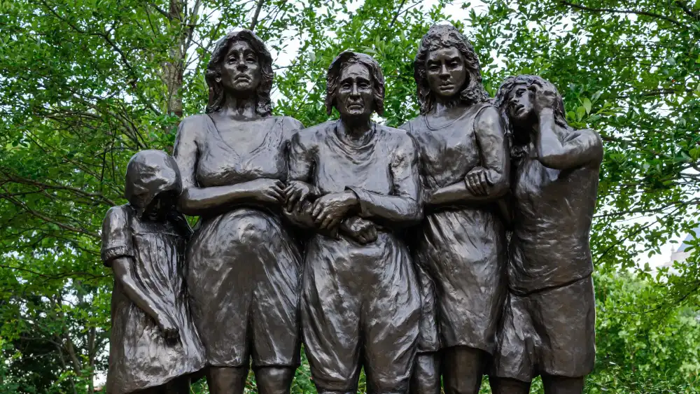"She Wouldn’t Take Off Her Boots" by Victoria Milstein. Photo courtesy of Shoah Memorial of Fairfield, Conn.
