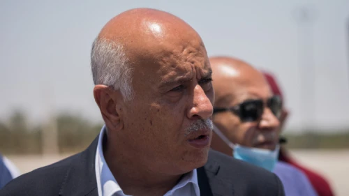 Fatah Central Committee Secretary General Jibril Rajoub and former Israeli parliament members hold a press conference to protest against Israel's plan to annex parts of the West Bank, near Jericho, in the West Bank, on July 1, 2020. Photo by Yonatan Sindel/Flash90.