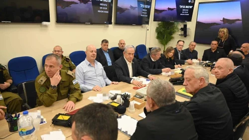 Israeli Prime Minister Benjamin Netanyahu convenes the War Cabinet at the IDF's Tel Aviv headquarters, April 14, 2024. Credit: Courtesy.
