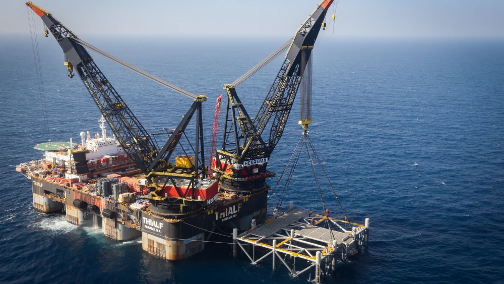 The Israeli Leviathan gas-processing rig near the city of Caesarea, on Jan. 31, 2019. Photo: Marc Israel Sellem/POOL.