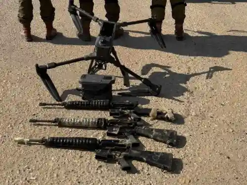 IDF soldiers recovered three M16 rifles after intercepting a drone that crossed into Israel’s western border, Nov. 10, 2025. Credit: IDF.