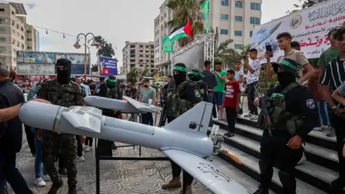 Palestinians visit an exhibition of the Ezzedine al-Qassam Brigades, Hamas's "military" wing, during the Eid al-Adha festival in Gaza City, June 30, 2023. Photo by Atia Mohammed/Flash90.