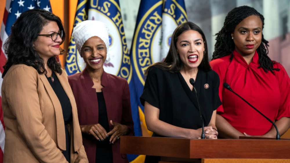 From left: Reps. Rashida Tlaib (D-Mich.), Ilhan Omar (D-Minn.), Alexandria Ocasio-Cortez (D-N.Y.) and Ayanna Pressley (D-Mass.). Source: Screenshot.