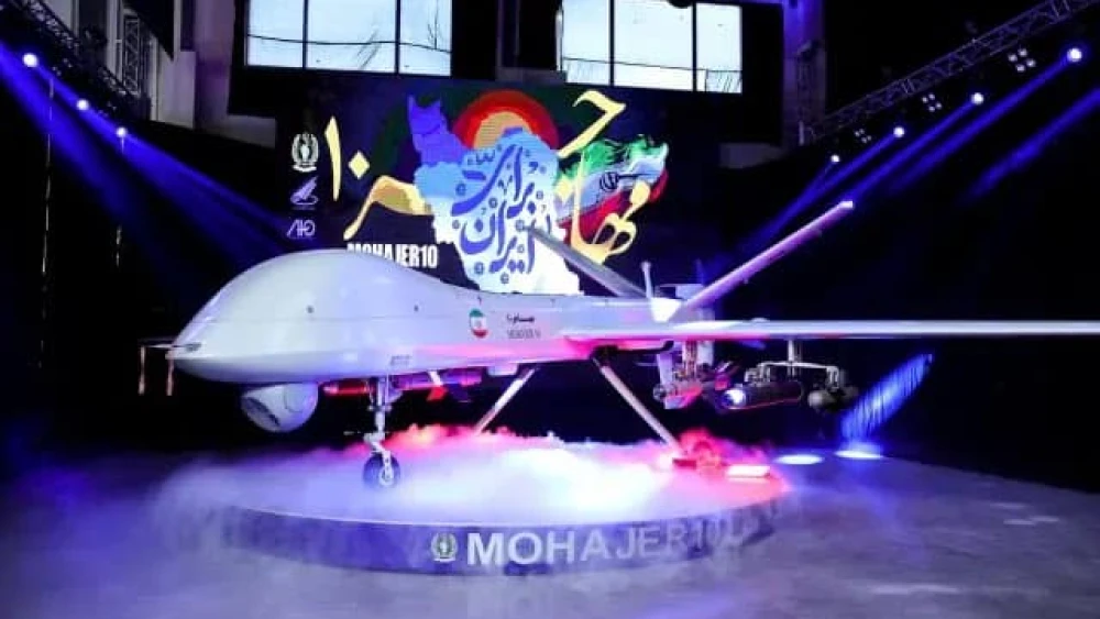 The Iranian-made Mohajer-10 drone unveiled on Aug. 22, 2023. Source: X.