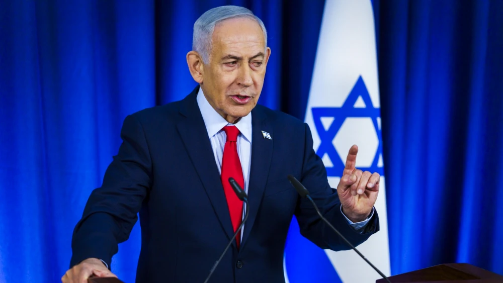 Israeli Prime Minister Benjamin Netanyahu speaks during a press conference in Jerusalem, March 19, 2026. Photo by Shalev Shalom/POOL.