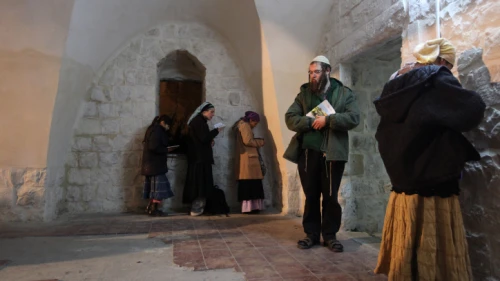 Jews pray in the compound in Nablus of Joseph's Tomb, believed to be the final resting place of the biblical patriarch, Dec. 28, 2010. Photo by Kobi Gideon/Flash90.