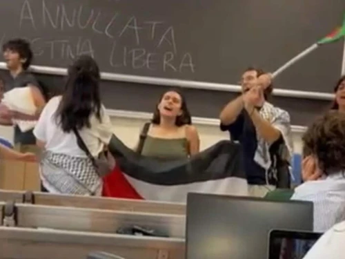 Students stage a protest at a university in Pisa, Italy on Sept. 16, 2025. Source: La Stampa/X.